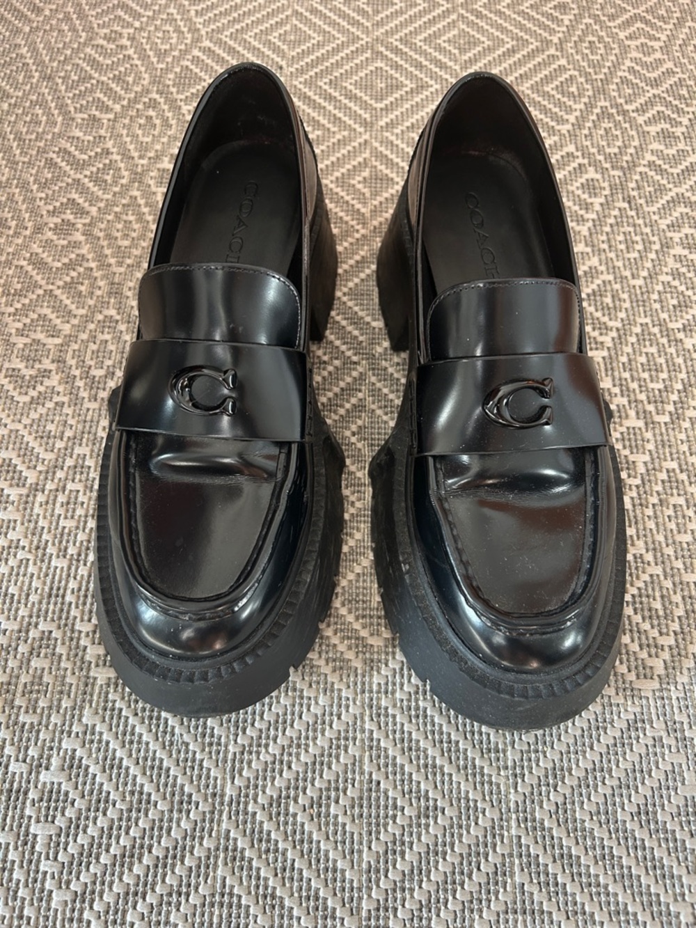 Coach Black Patent Leather Platform Penny Loafers